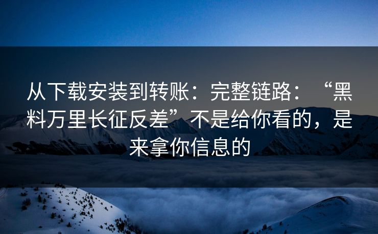 从下载安装到转账：完整链路：“黑料万里长征反差”不是给你看的，是来拿你信息的