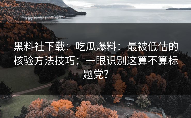 黑料社下载:吃瓜爆料:最被低估的核验方法技巧:一眼识别这算不算标题党?